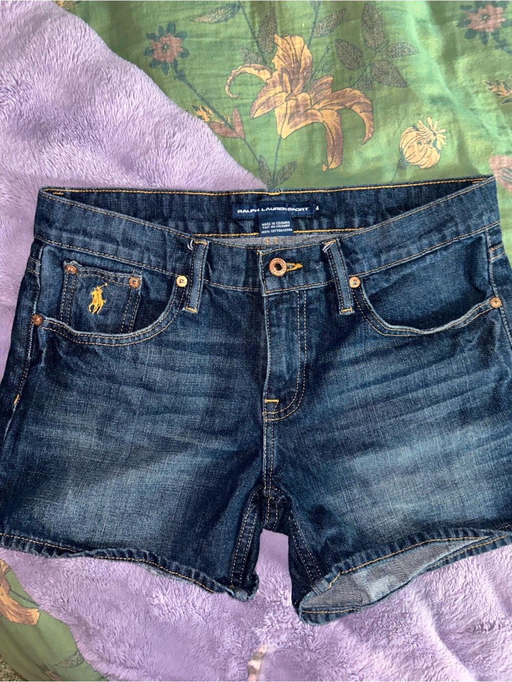 Ralph Lauren Dark Blue Denim Jean Shorts with Gold Pony